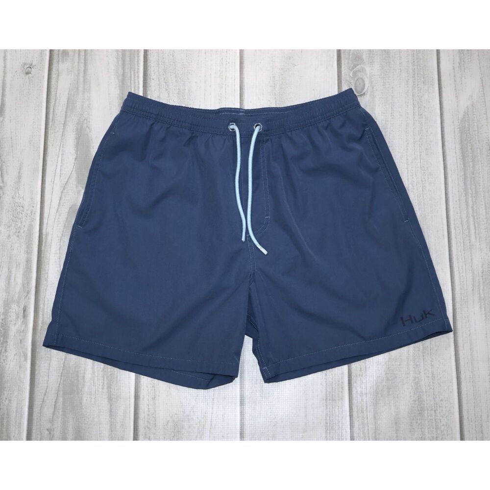 Huk Pursuit Volley Shorts Men's Size M Blue Stretch Mesh Lined Athletic Fishing